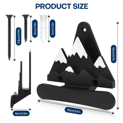 Heavy Duty Snowboard Wall Mount Set Space Saving Indoor Board Rack For Garage Or Bedroom with mountain design and hardware.