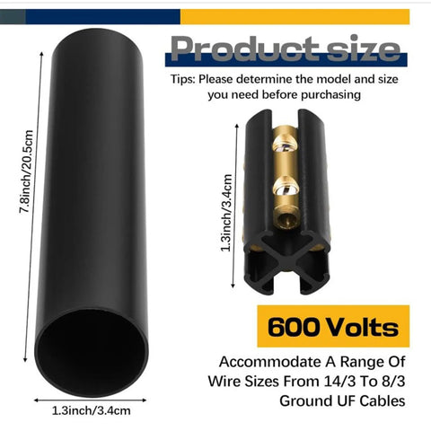 Ultimate Underground Electrical Wire Splice Kit Featuring Two Heavy Duty Heat Shrink Tubes For Robust Direct Burial Seals That Keep Water And Debris Out While Providing Reliable Solid Connections For A Super Smooth Mounting Job. black heat shrink splice kit, 7.8x1.3 in, 600V, for 14/3 to 8/3 ground UF cables