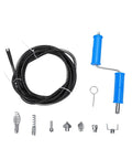 Professional Grade Drain Auger Attachment With Six Sharp Cutting Blades And Five Meter Flexible Steel Cable Plus Electric Manual Adapters For Knocking Out Stubborn Sink Shower Clogs Fast, featuring flexible coil and multiple cutter heads.