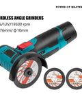Badass 12v Mini Angle Grinder With Rechargeable Cordless Battery For Heavy Duty Grinding Polishing And Diamond Cutting Jobs. Compact design, includes cutting discs.