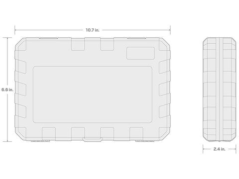 Dimensions of rugged carrying case for Three Eighths Inch Drive Torx Bit Set With External Star Sockets And Case, 10.7x6.5x2.4 in.