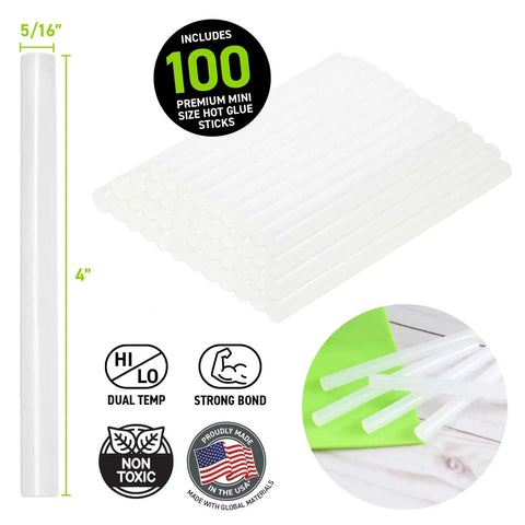 Image showing Mini Size Hot Glue Sticks For Glue Guns 0.27 Inch Diameter 4 Inch Length All Purpose All Temperature 100 Pack Clear