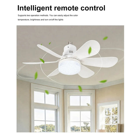 40W Small Ceiling Fan with Lights, Remote, 3 Color Temps, 520mm White with white blades and bright light in a modern room.