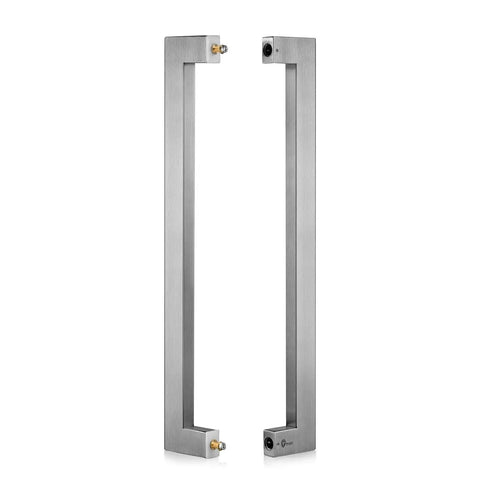 18 Inch Solid Standoffs Beefy Push Pull Door Handle Heavy Duty Commercial Grade 304 Stainless Steel With Full Brushed Finish For Barn Doors And Glass Pulls Mounting Hardware Included, brushed pair