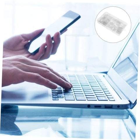 Person using laptop and phone, inset shows 175 Pcs Key Stock Set Flat Key Pins And Square Keys For Drive Shafts And Parallel Keys Kit.