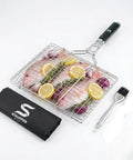 Outdoor Grill Basket For Fish, Shrimp, Veggies And Meat, Stainless Steel With Detachable Heat Resistant Handle, Lockable Design For Easy Grilling, Camping Cookware, Versatile Grilling Rack with fish and vegetables