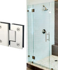 Beefed Up 2 Pack Heavy Duty Glass Door Hinge For Frameless Shower And Cabinet Showcase Clip close-up view on bathroom shower door.