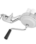 Stainless Steel Hand Pressed Macaroni Machine For Fresh Homemade Pasta With Slick Ergonomic Handles and a clamp for secure use.