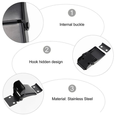 Concealed Draw Toggle Latch Clamp Set For Suitcases Tool Boxes And Supply Boxes Black Stainless Steel with internal buckle