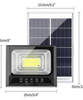 Heavy Duty Solar Led Flood Light With Remote Control delivers rock solid glow with dimensions, suitable for yard security and fence line guard duty.