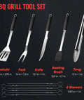 Stainless Steel BBQ Grill Tools Set For Outdoor Grilling Includes Tong Spatula Fork Knife Basting Brush Six Skewers And Gift Box