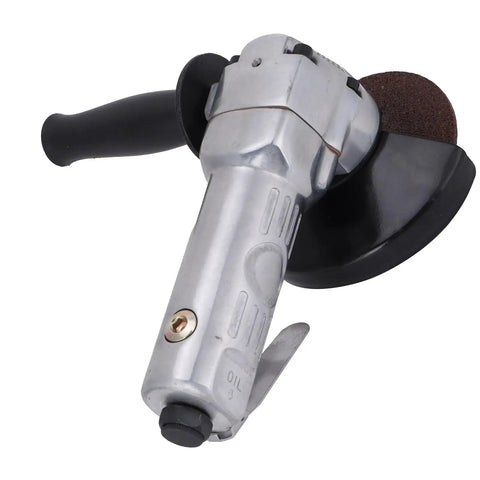 Heavy Duty 4 Inch Pneumatic Angle Grinder And Polisher Sander With 11000 Rpm Air Powered Motor showing aluminum body and safety switch.