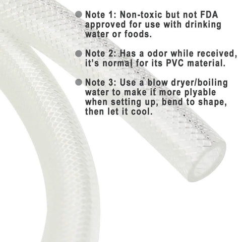 Half Inch ID And Three Quarter Inch OD Ten Foot High Pressure Braided Clear PVC Vinyl Tubing with safety notes