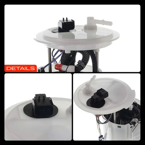 Heavy Duty Electric Fuel Pump Module Assembly For Chrysler Pacifica Left Side Plug N Play Kit For 3.5 And 3.8 Liter V6 Engines showing top view of assembly with connectors.