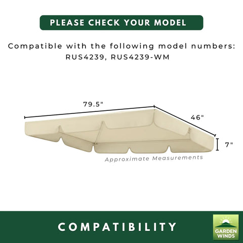 Beefy 350 Denier Beige Replacement Canopy Top For Callimont Park Swing Models RUS4239 And RUS4239-WM with dimensions 79.5x46x7 inches