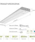Swivel LED Under Cabinet Lighting Kit 24 Inch Plug In Or Hardwired Dimmable With 3CCT 2700K 4000K specification diagram