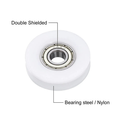 Rock Solid U Groove Ball Bearing Set With Smooth Rolling GCR15 Chrome Steel Balls For 6 X 27 X 7mm Pom Roller Wheels And Precision Machinery, featuring double-shielded nylon wheel.