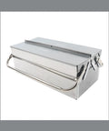 Heavy Duty Folding Stainless Steel Toolbox With Slick Pull Out Drawers And Hardened Steel Carry Handle Dang Tough Compact Gear Case No Bull space-saving design.