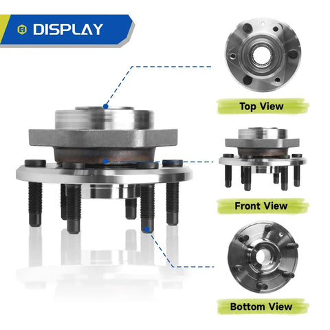 Pair 513277 Wheel Bearing and Hub Assembly Set showing top, front, and bottom views on a white background.