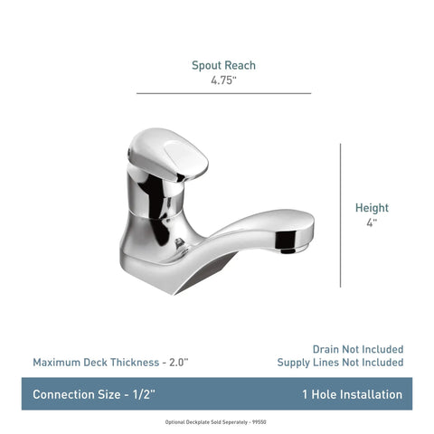 Commercial Chrome Metering Bathroom Sink Faucet M-Press Single-Mount with spout reach 4.75 inches and height 4 inches