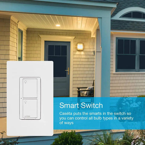 Smart Switch With Wall Plate For LED Lights And Fans, 5 Amp, Single Pole Or 3 Way, Neutral Required, hub required for control, white