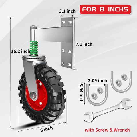8 Inch Fence Gate Wheel For Metal Tube Gates, Heavy Duty Gate Caster With 360 Degree Rotation, Spring Loaded, includes screws