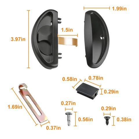 Replacement Screen Door Handle For CRL A255 And Andersen Sliding Doors Black Finish Latch And Pull dimensions and components