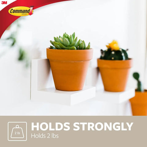 Two Display Ledges Set With Eight Medium Adhesive Strips, Holds Up To 2 Lbs Per Ledge, Quartz Finish with potted plants