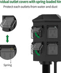 Tough As Nails 24 Hour Mechanical Outdoor Timer With Six Grounded Outlets and Six Foot Extension Cord For Garden Lighting and Patio Setup Slick Waterproof Design Zero Hassle Scheduling with individual spring-loaded outlet covers.