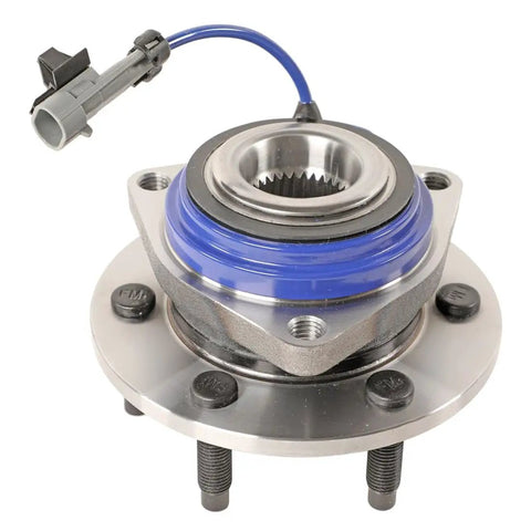 Four Piece Wheel Bearing And Hub Assembly Kit For 2006 Pontiac Montana showing assembled hub with blue seal and connectors.