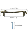 Branch Twig Cabinet Knobs Bronze Zinc Alloy 4 Pcs 96mm Vintage Dresser Drawer Handles shown with dimensions and screw
