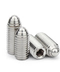 Premium 304 Stainless Steel Spring Ball Plunger Kit 1 to 5 Pieces M2.5 up to M16 Thread Sizes showing four shiny stainless steel plungers.