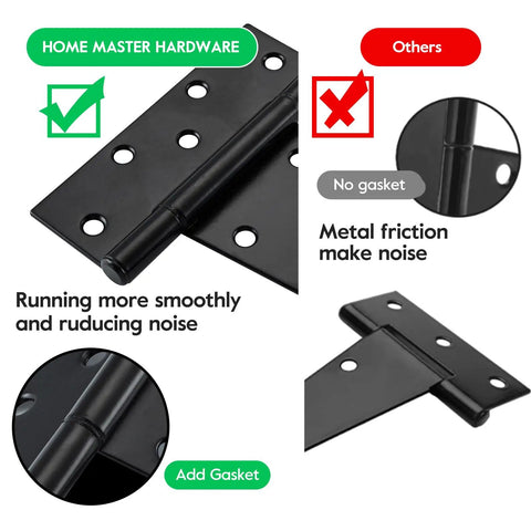 Badass 10 Inch Heavy Duty Gate Hinges 2 Pack Wrought Iron T Straps For Barn Doors and Sheds Rust Proof Black Steel close-up showing smooth operation.