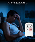 Man using Wireless Home Security System With WiFi App Alerts Alexa Compatible Standalone Keypad remote, displaying emergency SOS button.