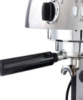 Close-up of stainless steel body Professional Single Pump Semi Automatic Espresso Coffee Machine For Home Brew Barista Style Shots 110 to 240V