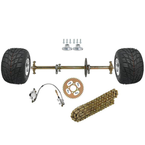Rear Axle For Go Kart 32 Inch 810mm Powersports Axle With Tubeless Rain Tires 190mm Disc Rotor Master Caliper 41T Sprocket And 428 108L Chain