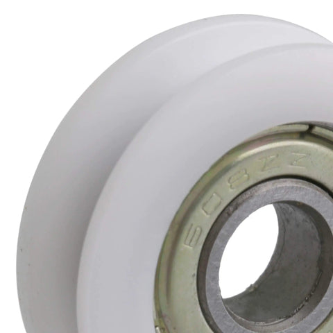 Set Of Four Heavy Duty U Groove Pom Pulleys With A Precision 8mm Bore And 30mm Outside Diameter showing detailed bearing and wheel design.