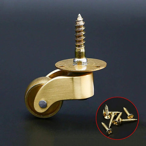 Heavy Duty Solid Brass Swivel Caster Wheels 4 Pack Vintage Furniture Casters with screw mount design and included screws.