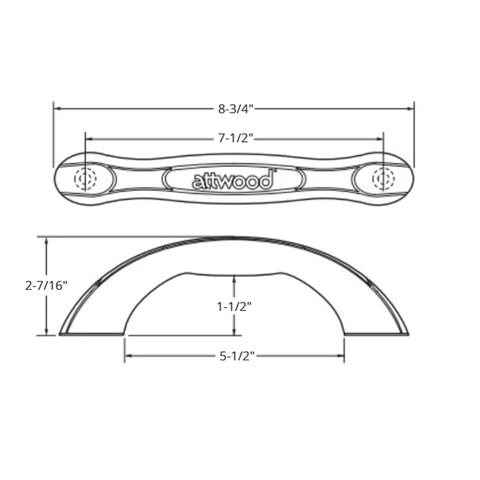 Technical diagram of Ergonomic One-Piece Vinyl Grab Handle with Marine Grade Durability for Boats and RVs 8.75 Inch Length