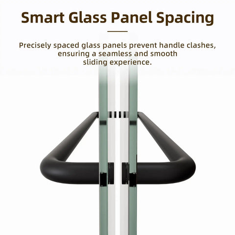 Smart glass panel spacing for Heavy Duty Double Sliding Shower Door In Matte Black With Tempered Glass And Corrosion Proof Hardware.