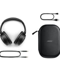 Wireless Bluetooth Over Ear Headphones With Active Noise Cancellation Built In Microphone USB C Charging Deep Bass Up To 24 Hours Of Playtime Plush Comfort Earcups Black with accessories and carrying case