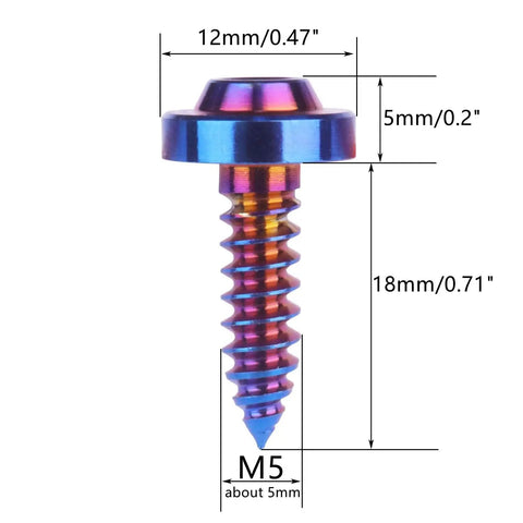 Heavy Duty Premium Titanium Self Tapping Screws M5x18mm Torx Star Drive 4 Pack Burnt Blue Coating showcasing dimensions of the screw.