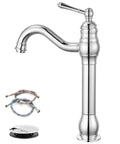 Vessel Sink Faucet With 360 Degree Swivel Spout Tall Single Handle Lavatory Mixer Tap For One Hole Install No Fuss Farmhouse Chrome Finish With Pop Up Drain And Matching Supply Hoses Easy Clean