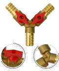 Boss Level Solid Brass 3-Way Ball Valve With 12mm Fitment for fluid control, featuring red handles for quick operation.