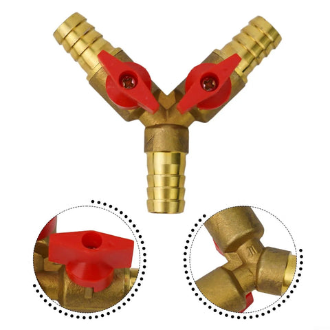 Boss Level Solid Brass 3-Way Ball Valve With 12mm Fitment for fluid control, featuring red handles for quick operation.