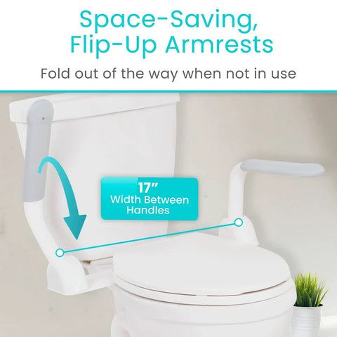 Rock Solid Heavy Duty Toilet Safety Rails With Flip Up Grab Handles Built Like A Tank Support Frame For Seniors And Mobility Aid Durable Steel wide base with 17" width