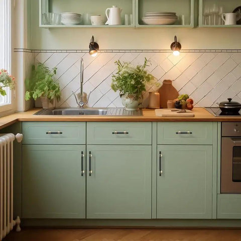 Matte Black And Gold Cabinet Pulls 5 Inch Center To Center 7 Inch Long Drawer Handles 10 Pack Premium Zinc Alloy Kitchen Hardware Dead Easy Top Shelf Modern Design on mint green kitchen cabinets.
