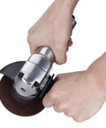 Kickass Pneumatic Angle Grinder With Hella Smooth Variable Speed Trigger And Trade Ready Build For Lightning Fast Grinding And Precision Cutting On Job Sites Or Garage Workbench Setups Daily, being held with two hands.