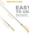 Long 32 Inch Telescoping Marshmallow Roasting Sticks with wood handle showing adjustable length measurements and easy to use features.