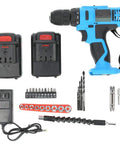 Heavy Duty Cordless Impact Hammer Drill With 48 Nm Adjustable Torque And Multi Speed Trigger For Drilling Wood Metal Concrete Tough As Nails Battery Powered workhorse with accessories.